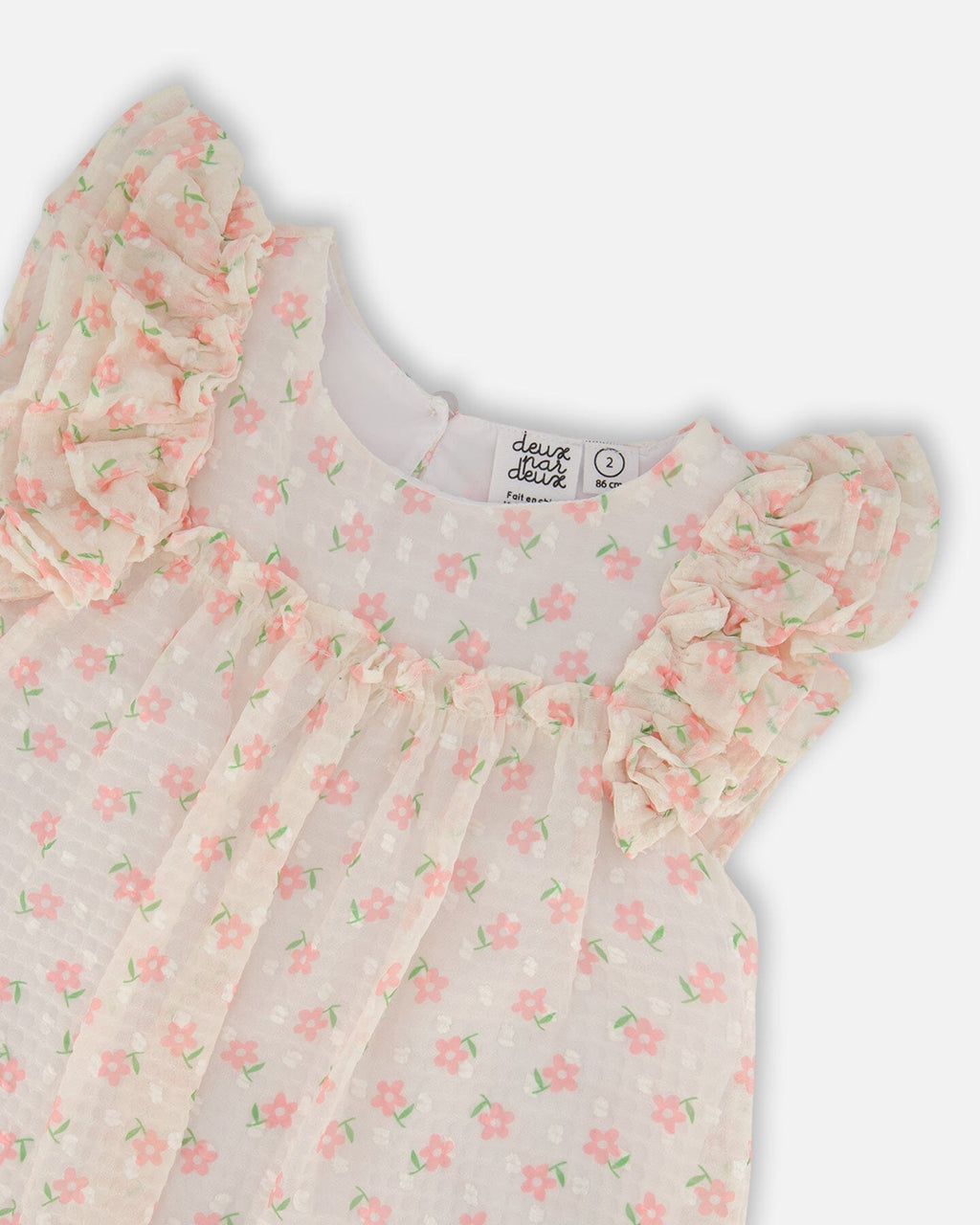 Printed Dress With Frills Pale Pink And Flowers