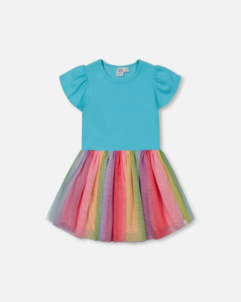 Bi-Material Dress With Printed Mesh Skirt Multicolored