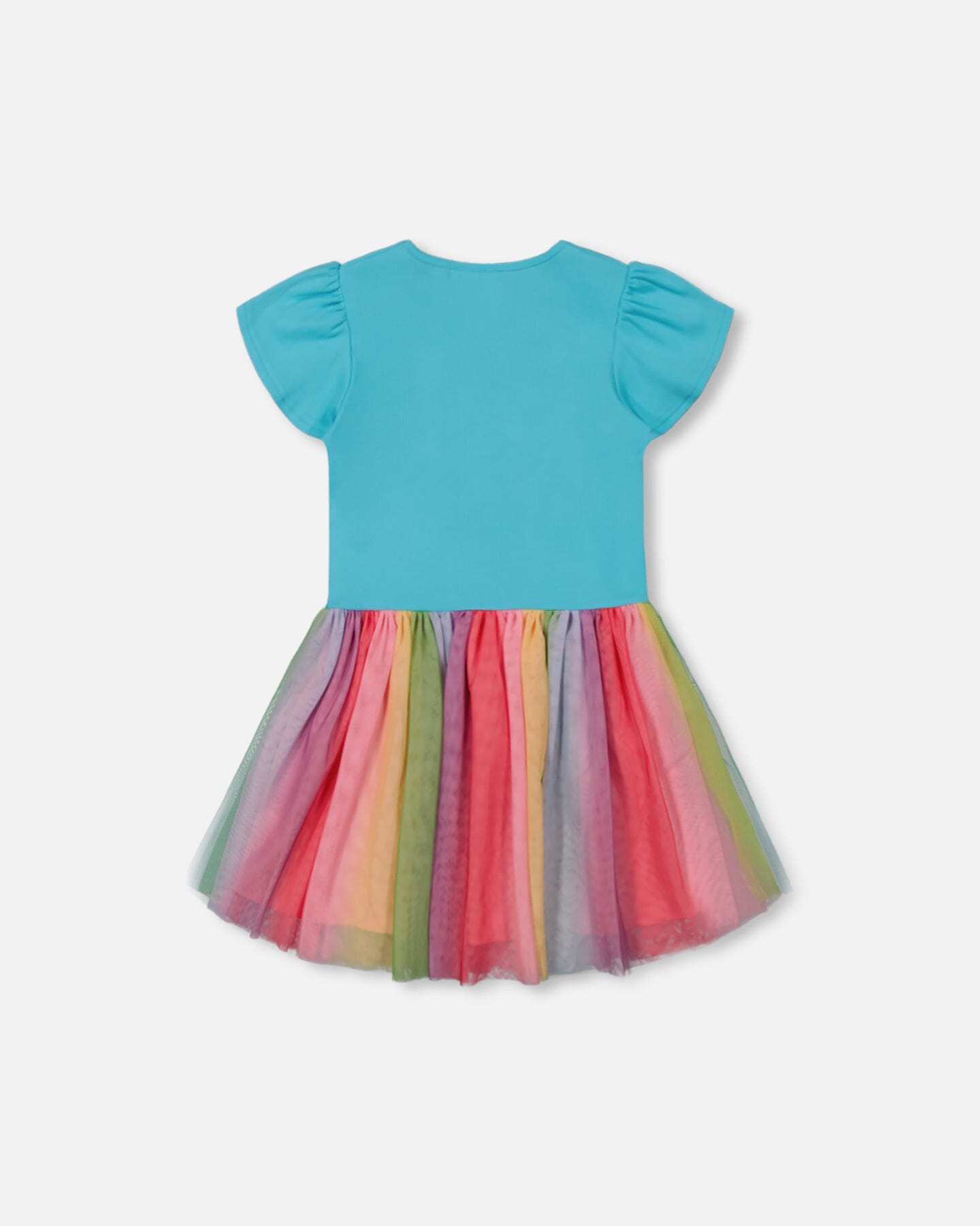 Bi-Material Dress With Printed Mesh Skirt Multicolored