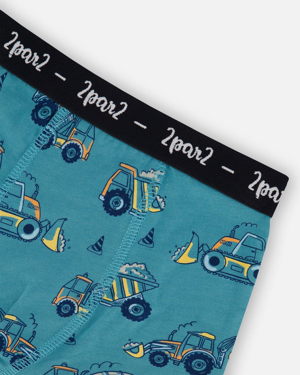 Printed Organic Cotton Boxer Shorts Teal With Yellow Truck