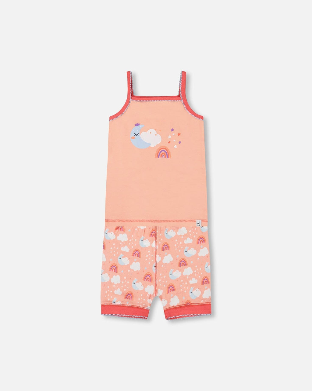 Organic Cotton Tank Top And Shorts Pajama Set Rainbow On Light Coral