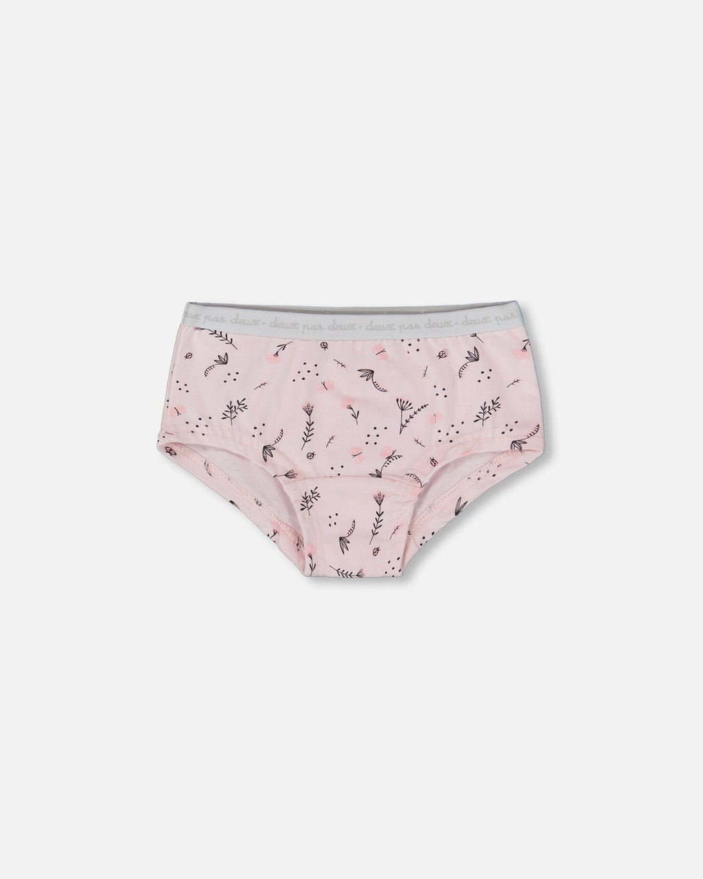 Printed Organic Cotton Boyshort Panty Small Pink Flowers On Pale Pink Background