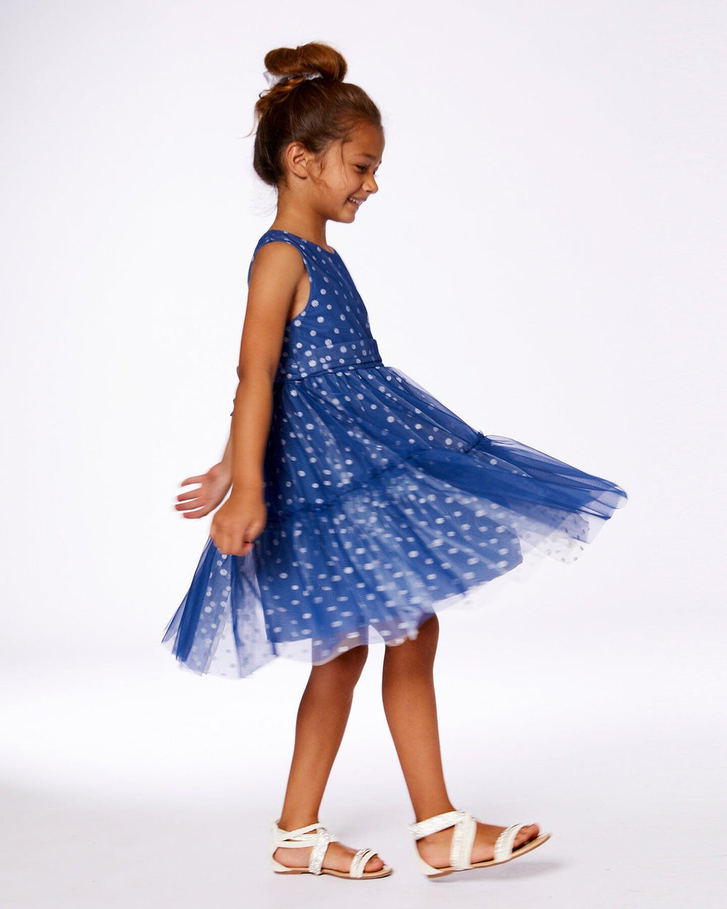 Printed Tiered Dress Blue With Daisy Print