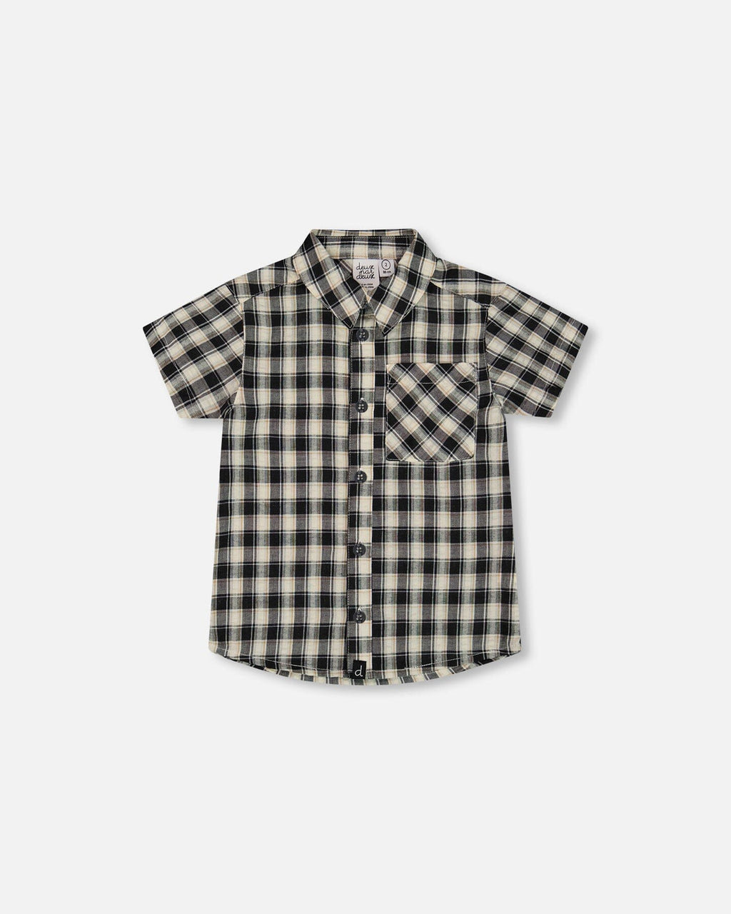 Short Sleeve Button Down Shirt Black And Beige Plaid