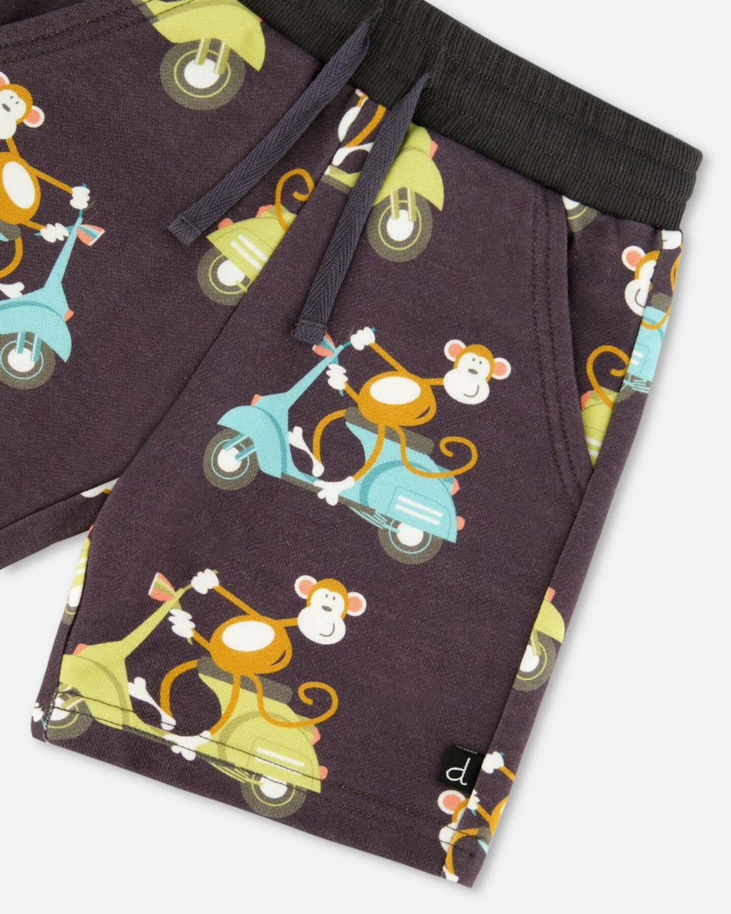 Printed French Terry Short Monkey On Navy Moped