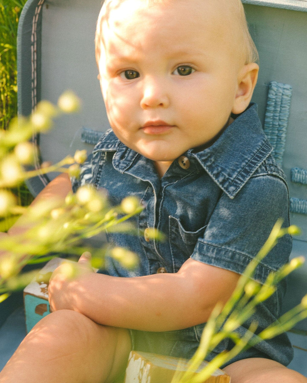 One-Piece Denim Romper Dark Denim Blue