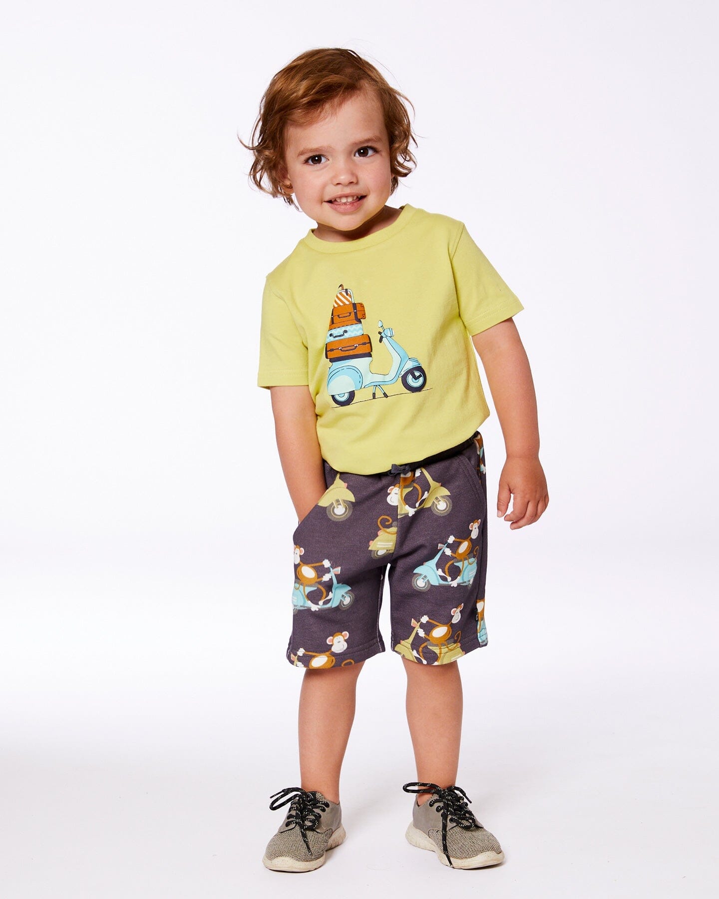 Organic Cotton Tee Lime Green And Blue Vespa