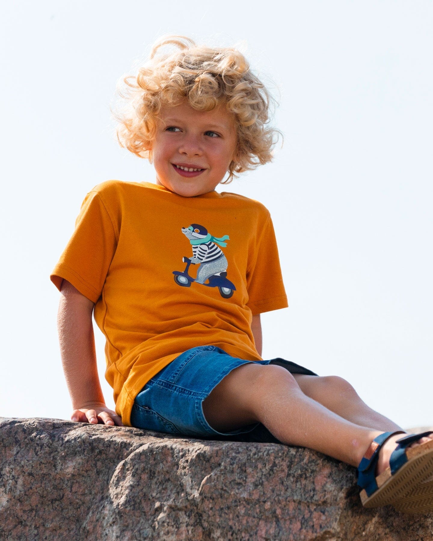 Organic Cotton Tee Vibrant Orange And Blue Vespa