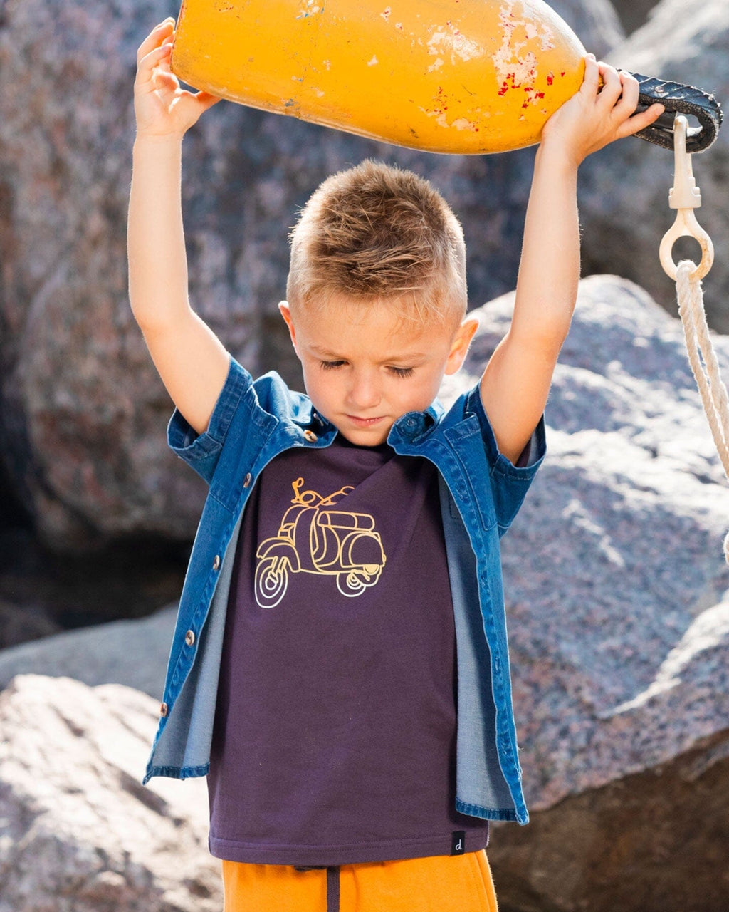 Organic Cotton Tee Dark Gray And Multicolored Vespa