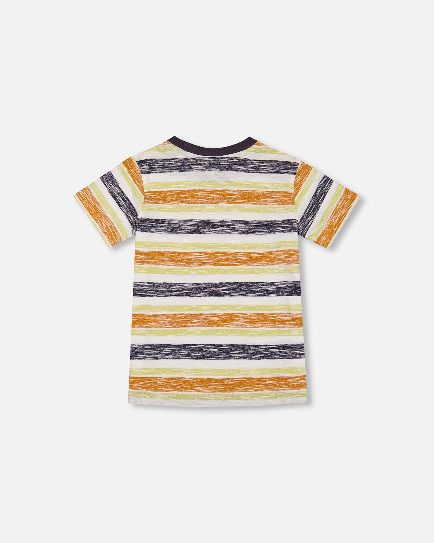Printed Organic Cotton Tee Navy Striped, Orange, And Lime Green
