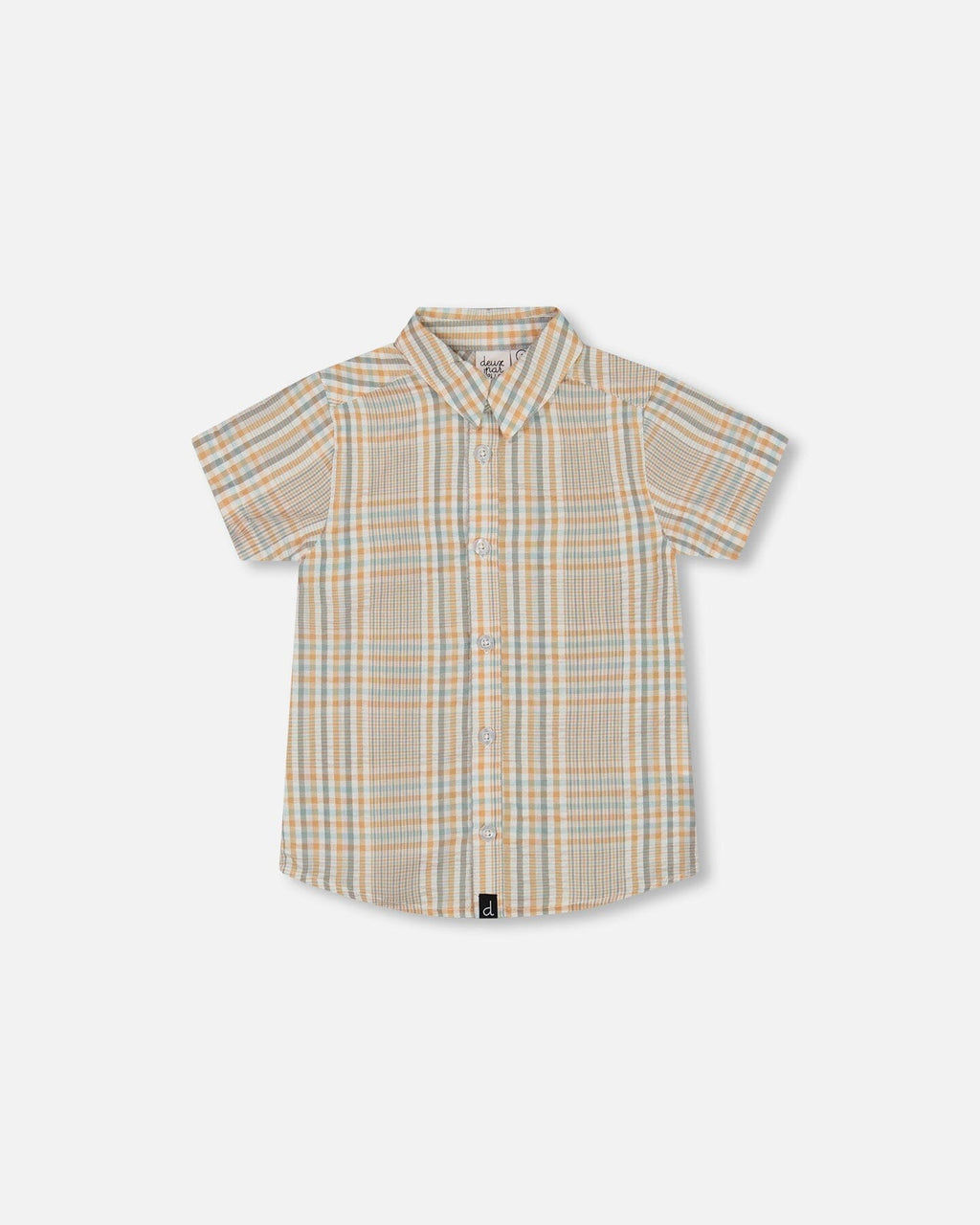 Short Sleeve Button Down Shirt Beige And Sage Plaid