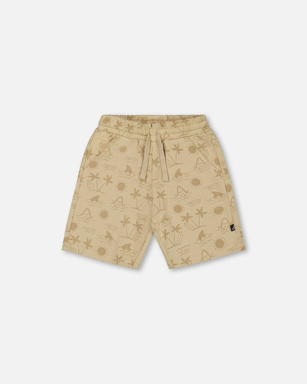 Printed French Terry Short Beige With Palm Trees