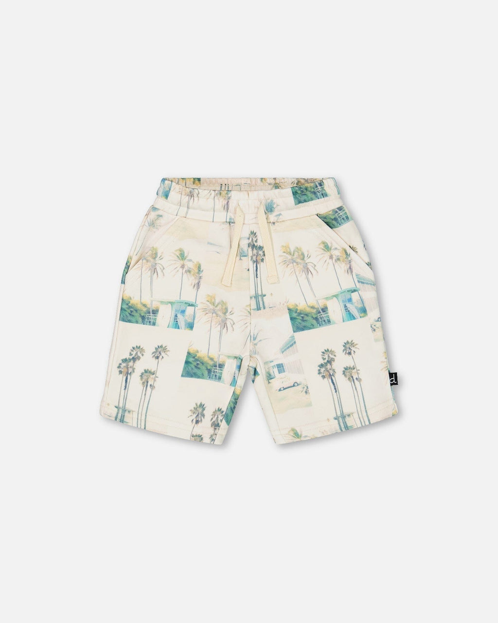 Printed French Terry Short Beige Palm Tree And Teal