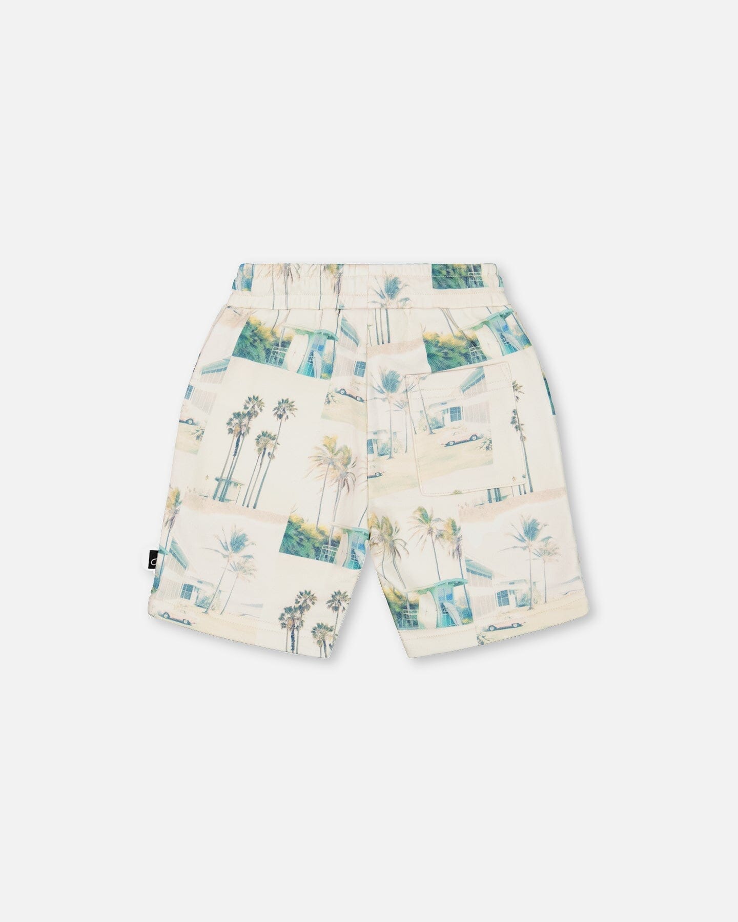 Printed French Terry Short Beige Palm Tree And Teal