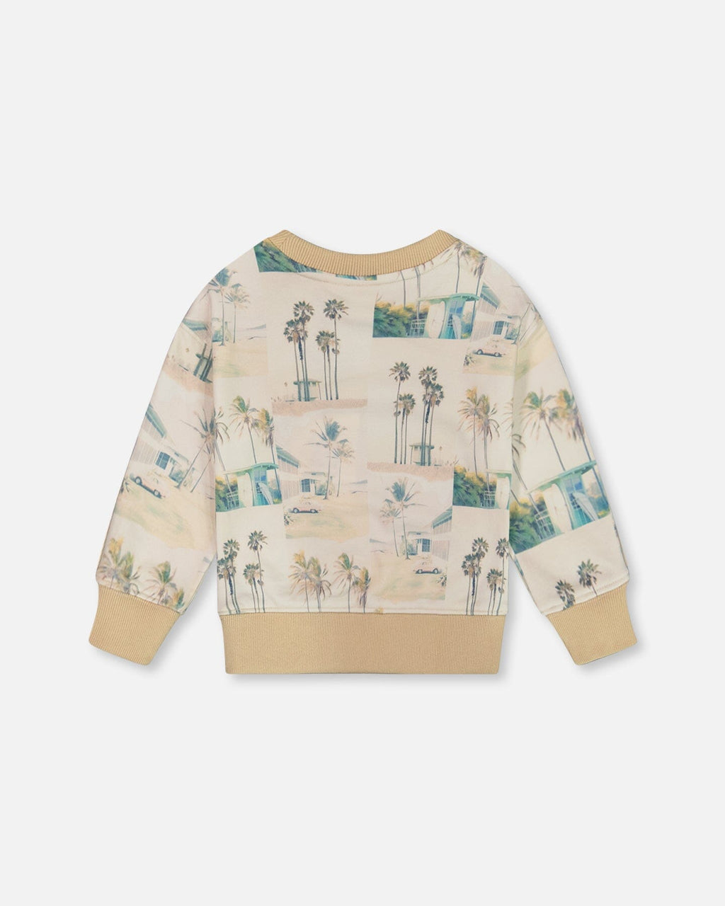 Printed Pullover Sweatshirt Beige Palm Tree And Teal