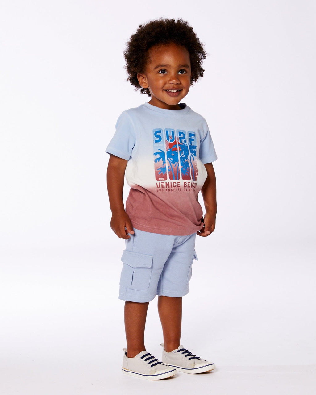 Short Sleeve Organic Cotton Graphic Tee Gradient Pale Blue And Dark Old Rose