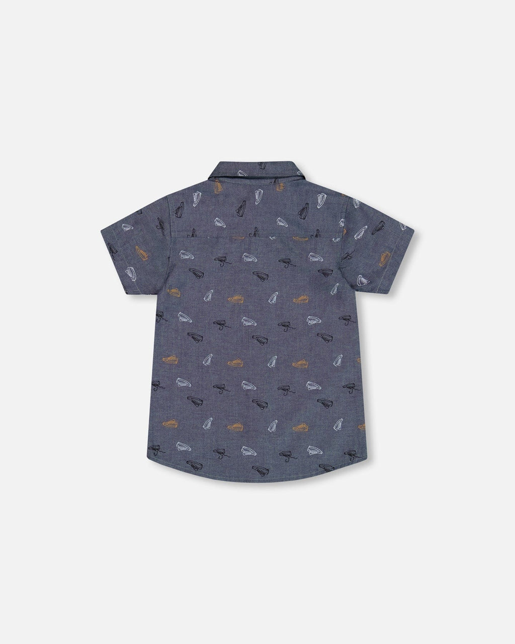 Printed Chambray Short Sleeve Shirt Gray, White And Tan