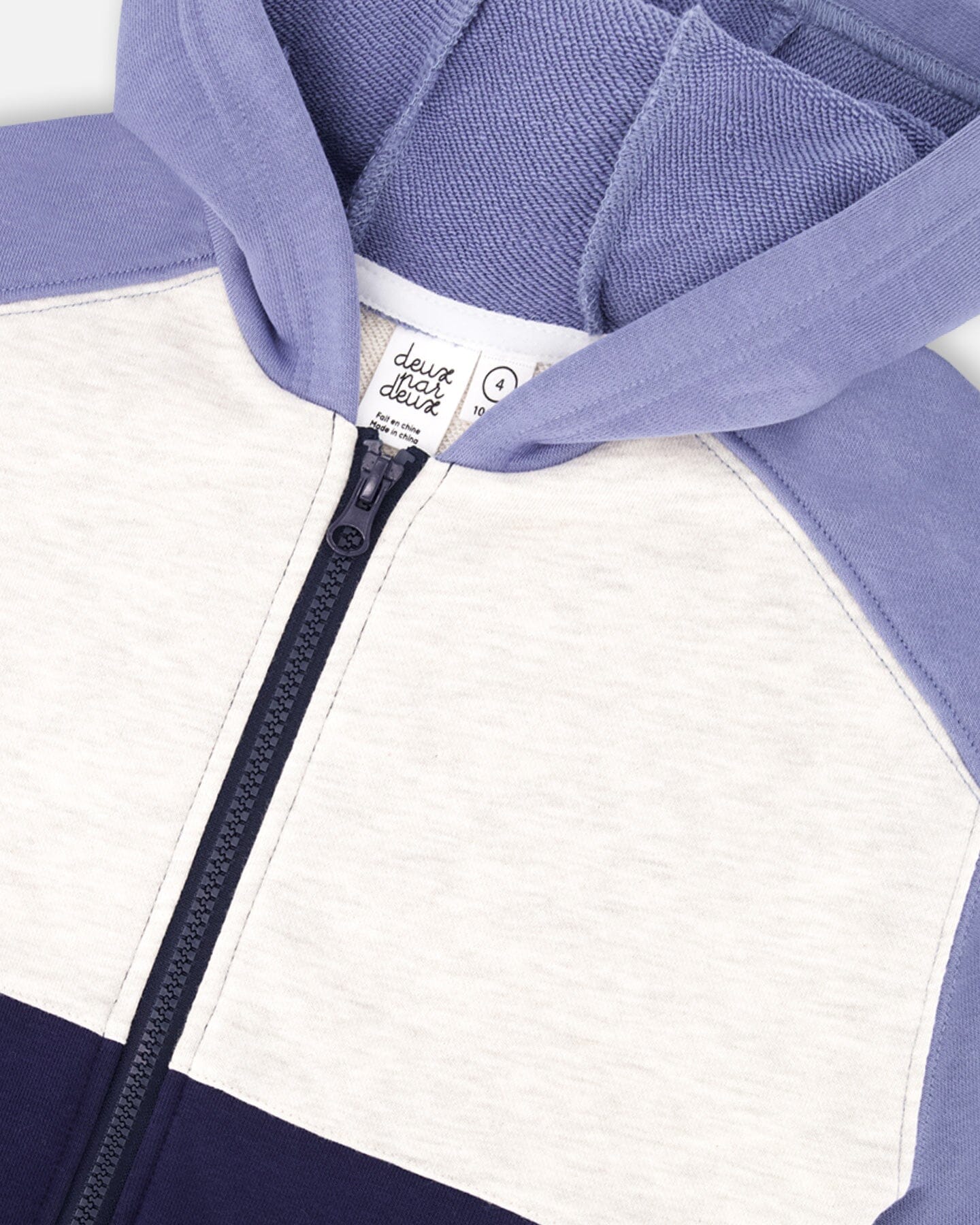 French Terry Color Block Full Zip Hoodie Sweatshirt Blue, Navy And Cream