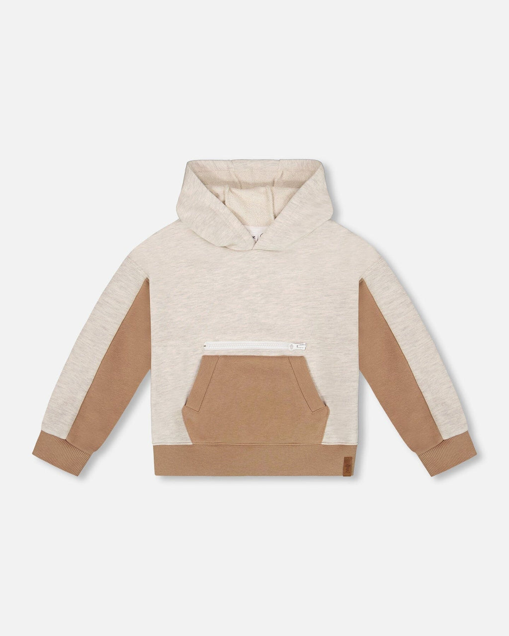 French Terry Color Block Pullover Hoodie Sweatshirt Beige And Off-White
