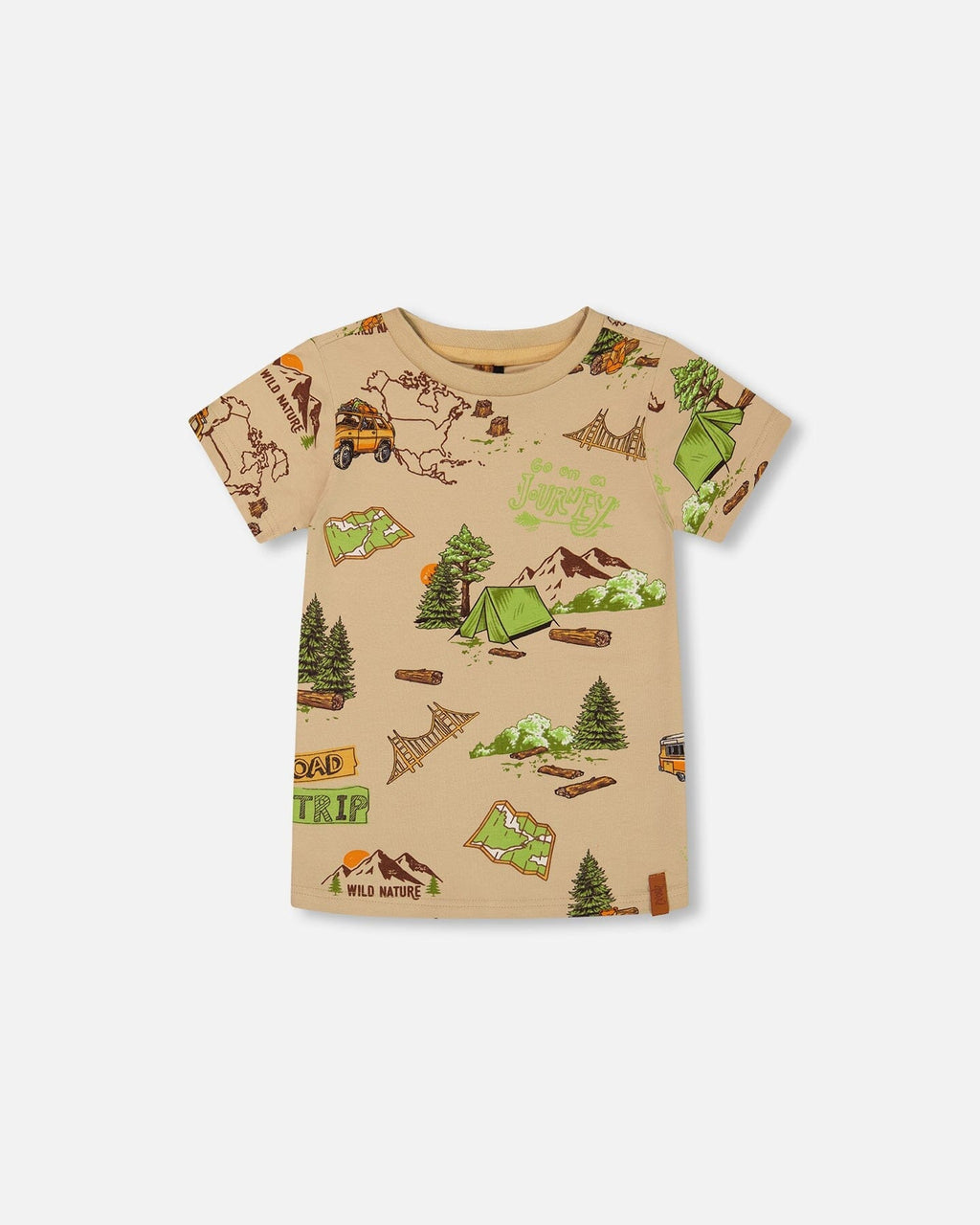 Printed Organic Cotton Tee Camping Beige