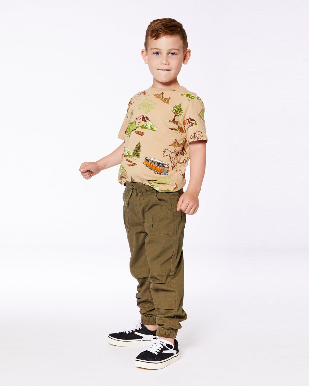 Printed Organic Cotton Tee Camping Beige