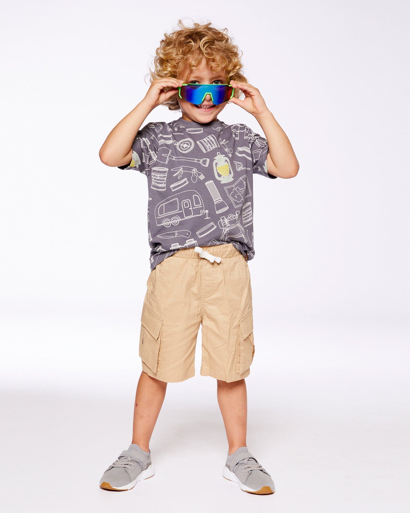 Printed Organic Cotton Tee Grayish Blue And Camping