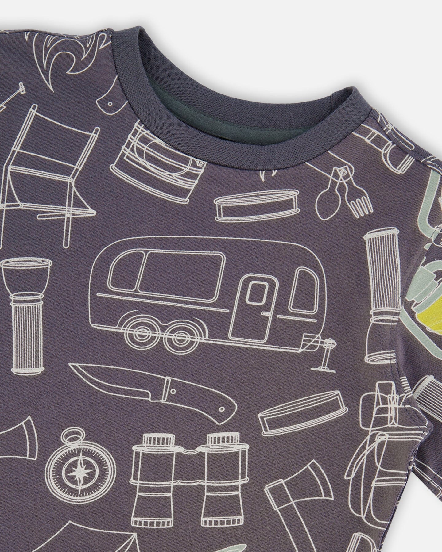 Printed Organic Cotton Tee Grayish Blue And Camping