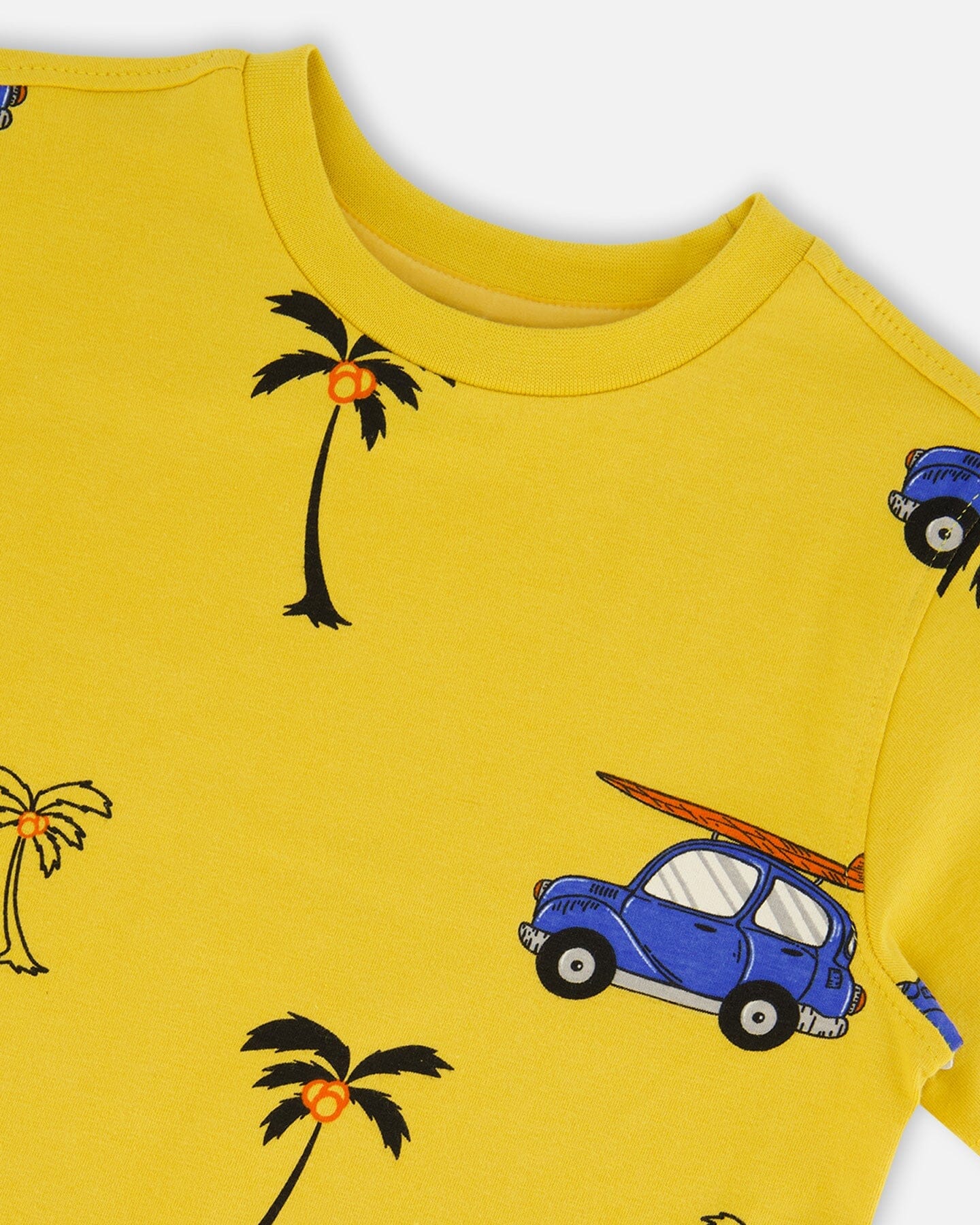 Printed Organic Cotton Tee Yellow And Blue Car