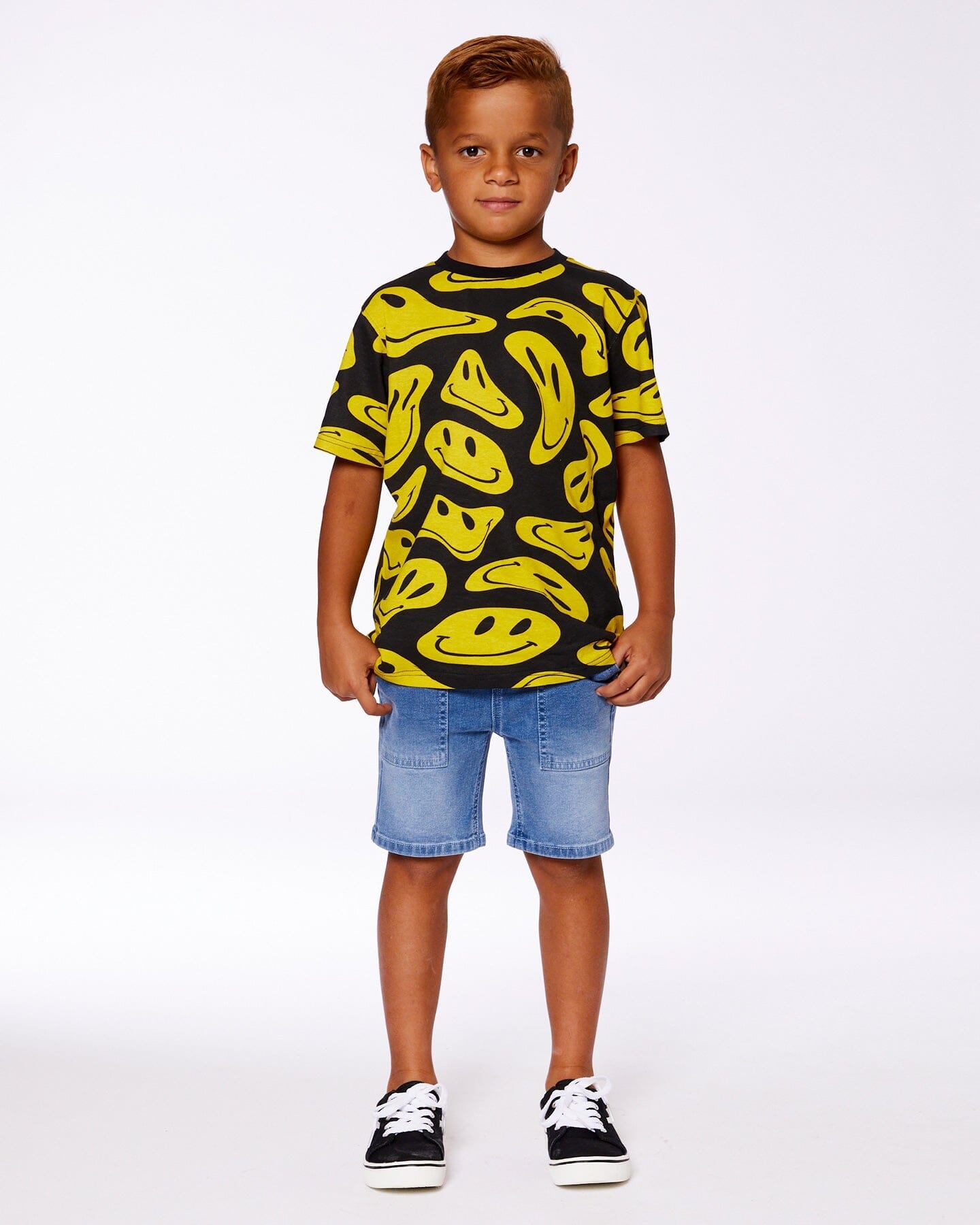 Printed Organic Cotton Tee Black And Yellow Smile