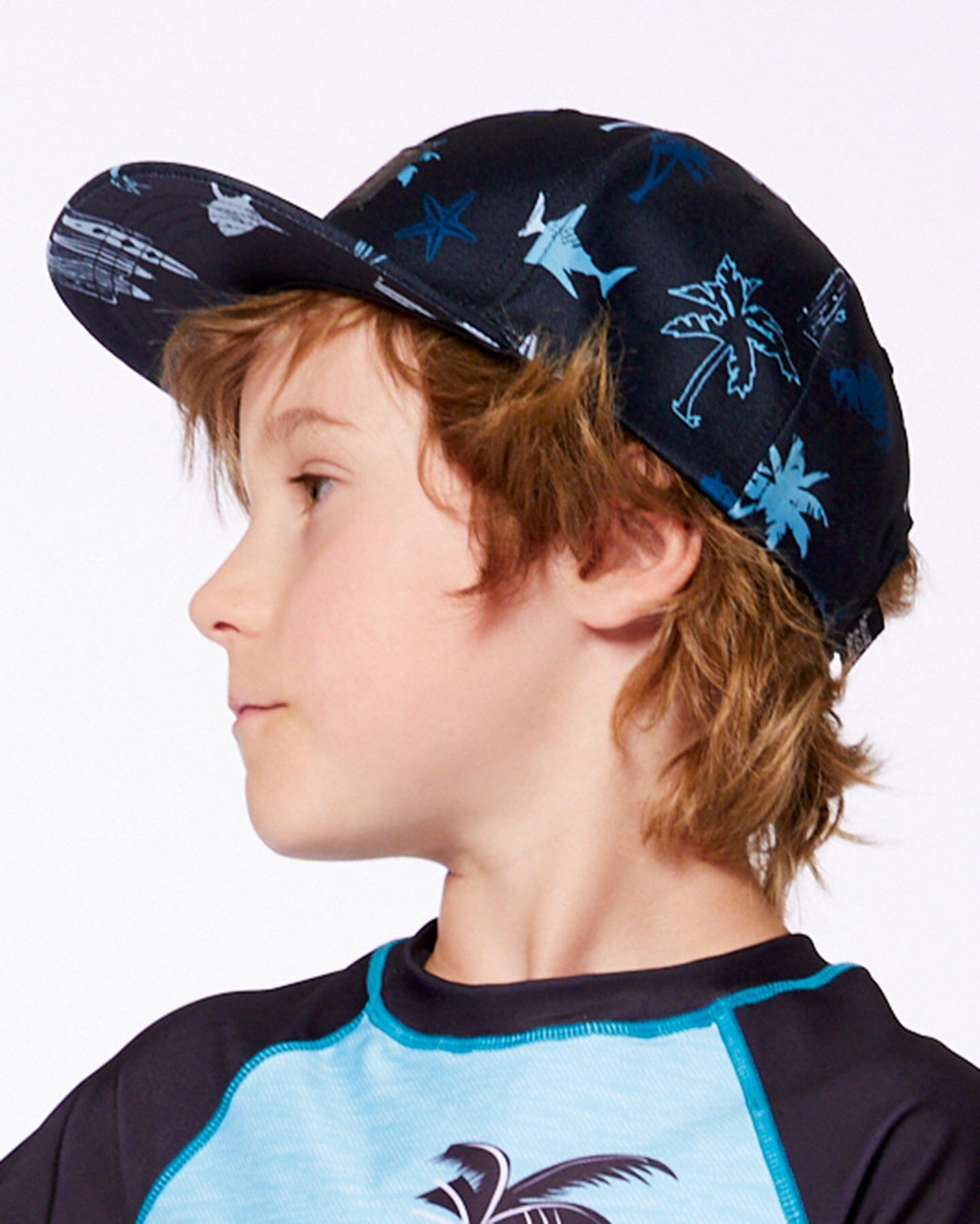 Printed Cap Light Blue Beach On Black