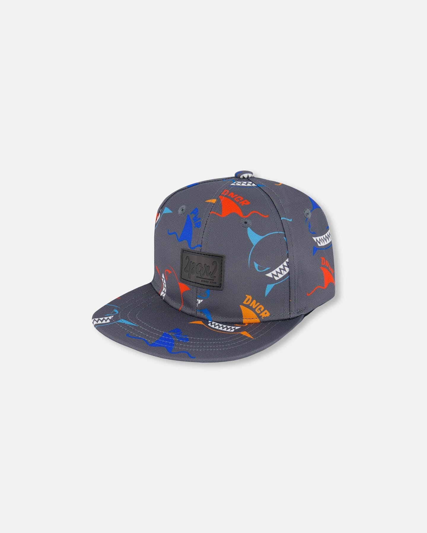 Printed Cap Orange, Red, And Blue Sharks On Gray