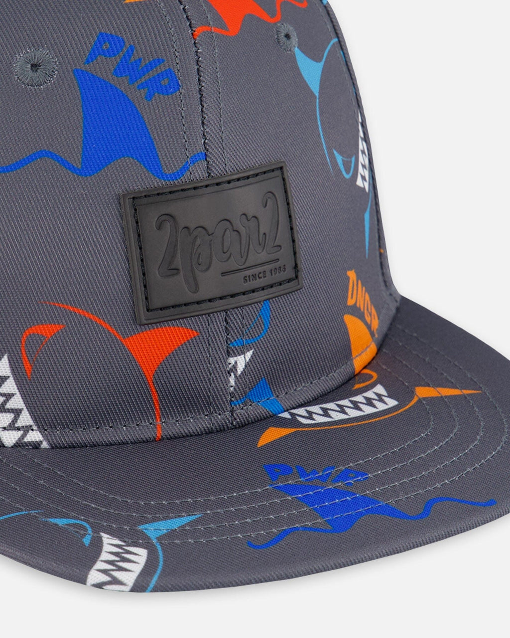 Printed Cap Orange, Red, And Blue Sharks On Gray