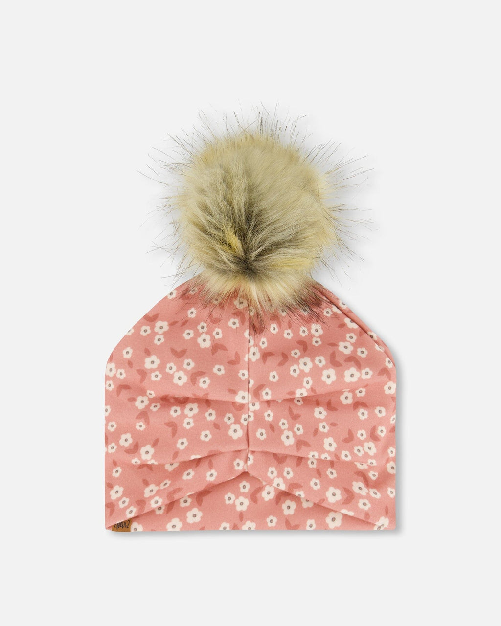 Printed Jersey Detachable Pompom Hat Small White Flowers On Pale Pink
