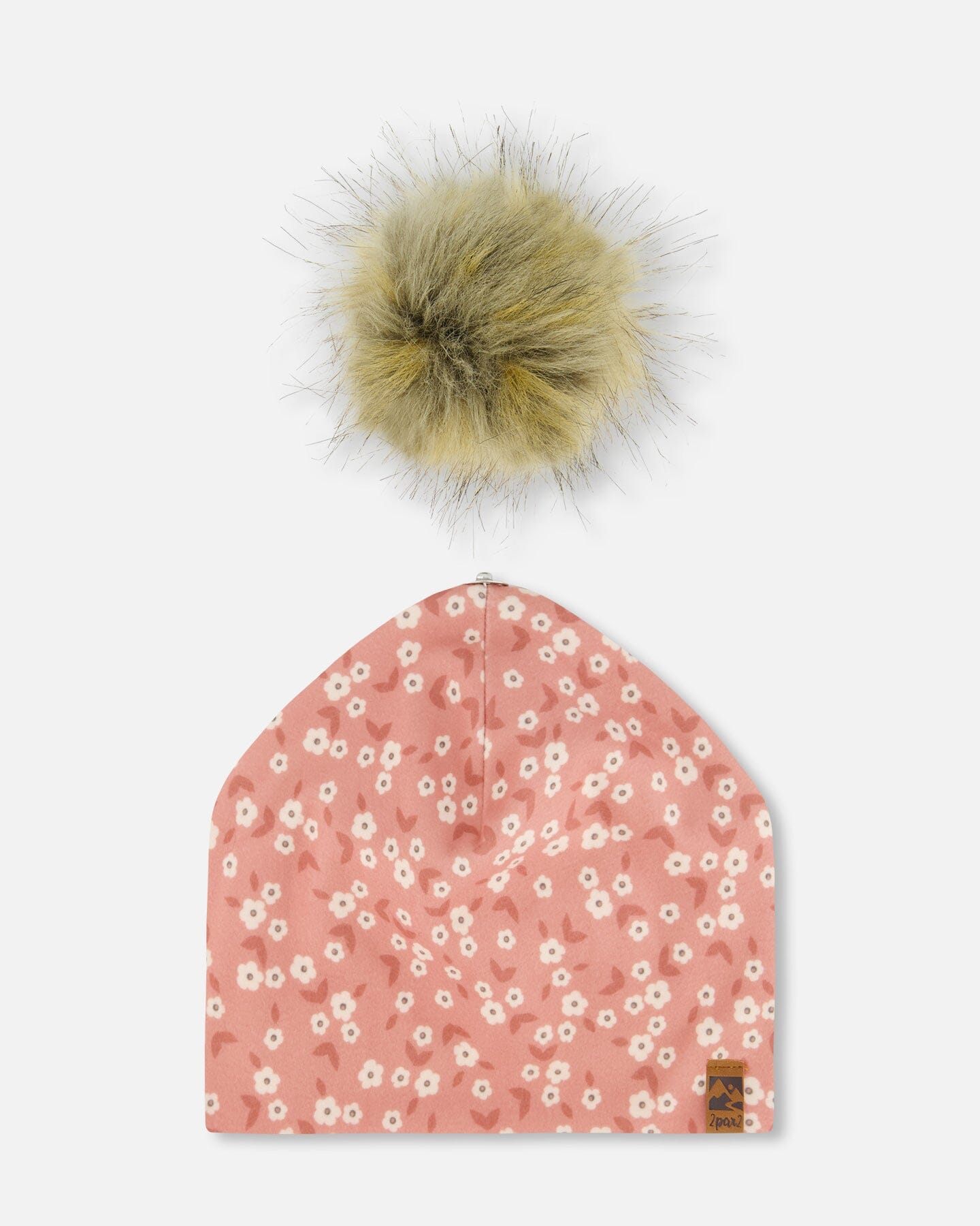 Printed Jersey Detachable Pompom Hat Small White Flowers On Pale Pink