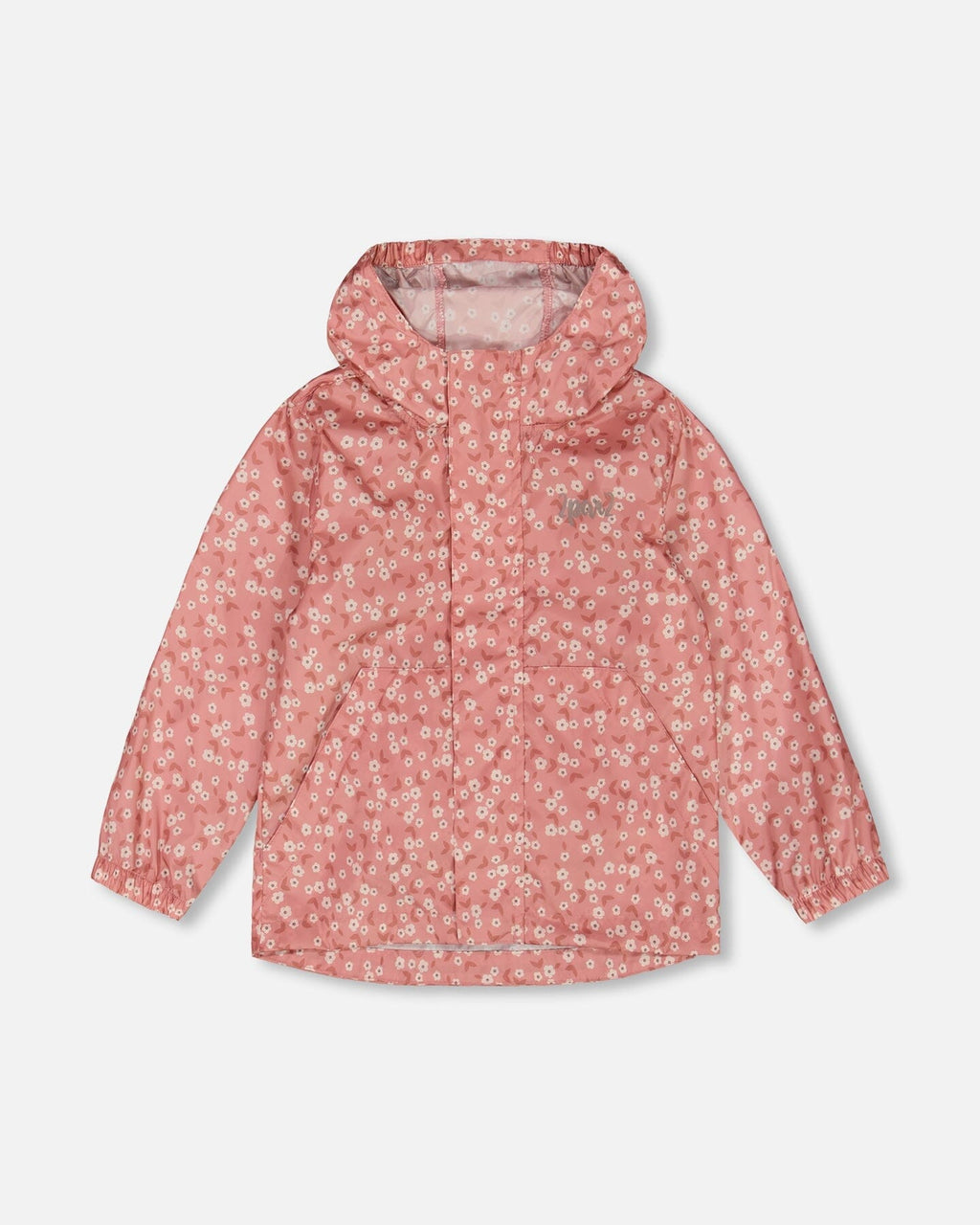 Printed Packable Windbreaker Small White Flowers On Pale Pink