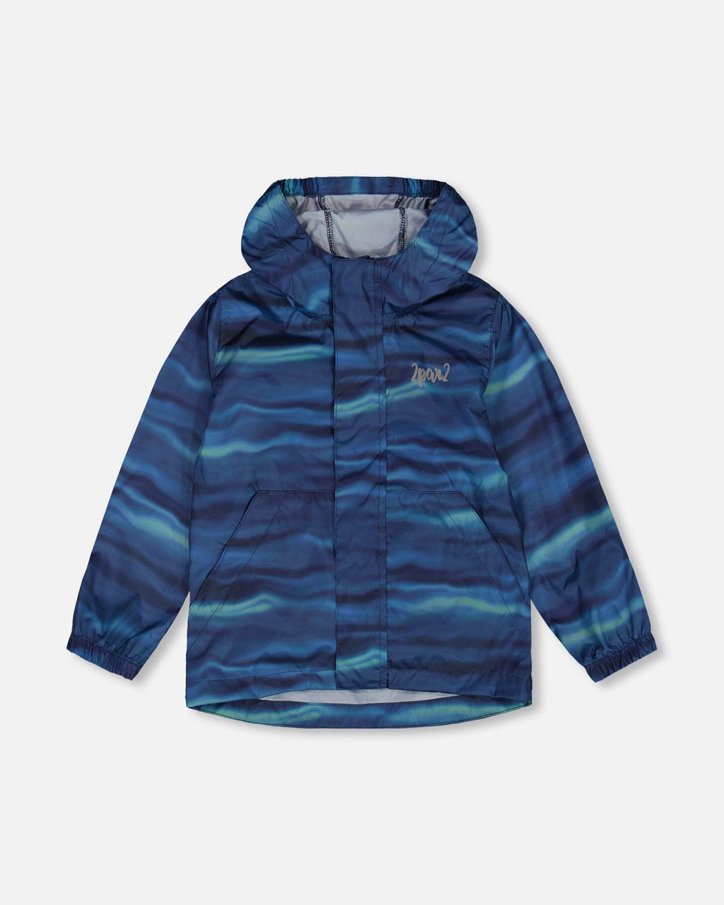 Printed Packable Windbreaker Blue Wave And Black
