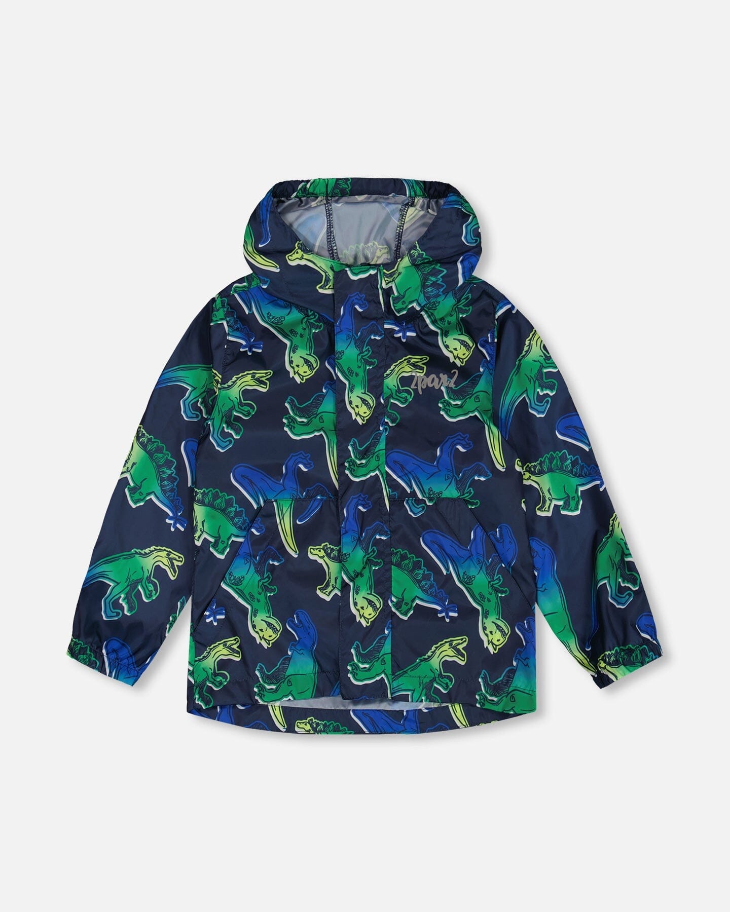Printed Packable Windbreaker Blue And Green Dino On Navy