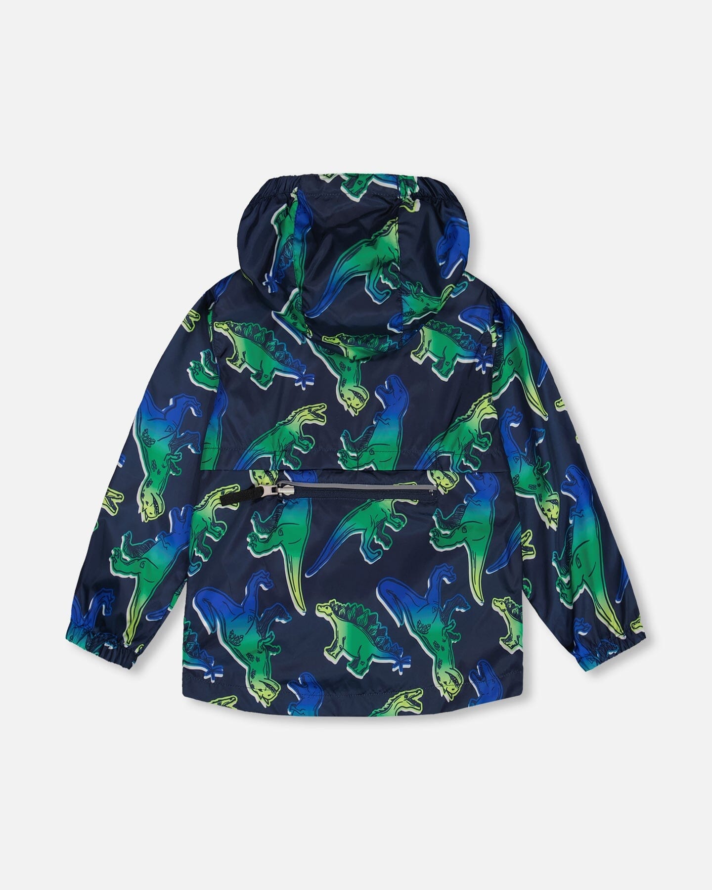 Printed Packable Windbreaker Blue And Green Dino On Navy