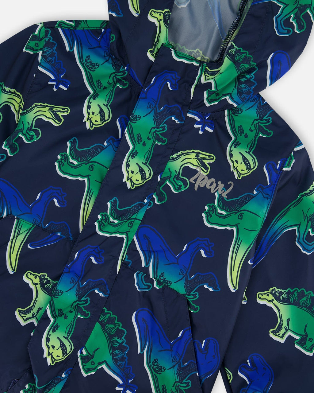 Printed Packable Windbreaker Blue And Green Dino On Navy