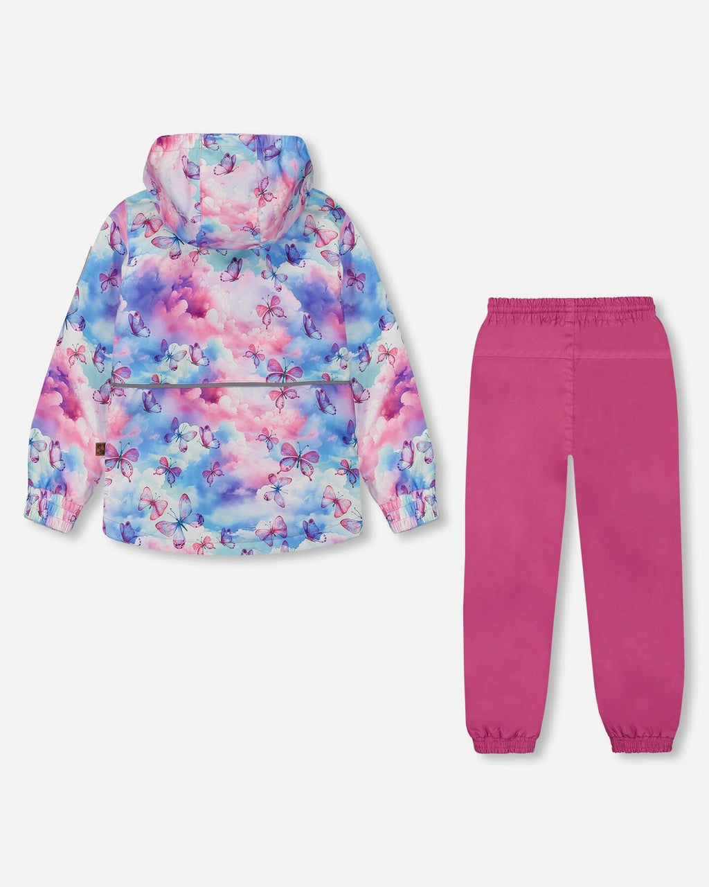 Printed Jacket Two-Piece Mid-Season Outerwear Set Butterflies On Multicolored And Vibrant Pink Background