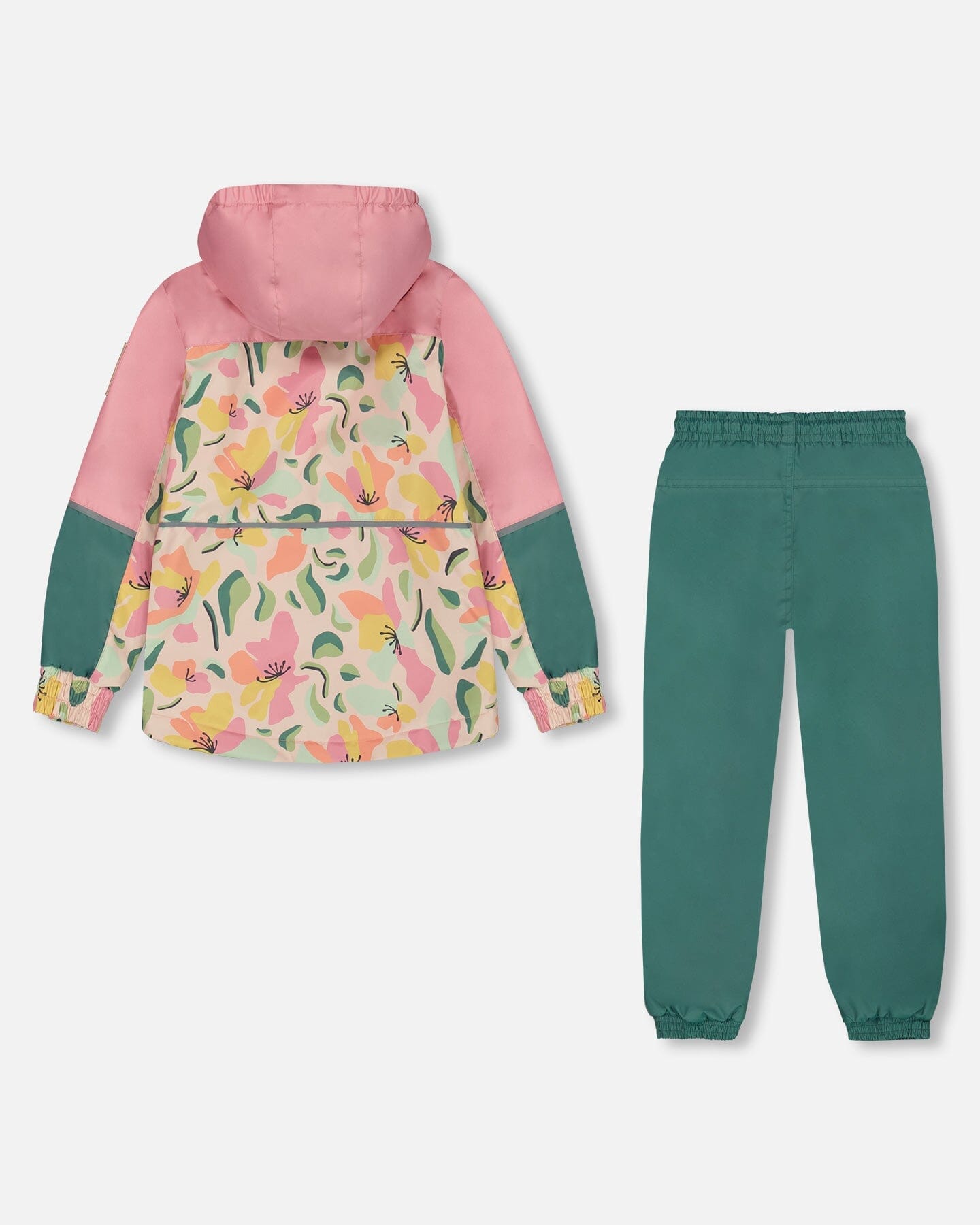 Two-Piece Mid-Season Outerwear Set Sage, Pink, And Flowers On Beige