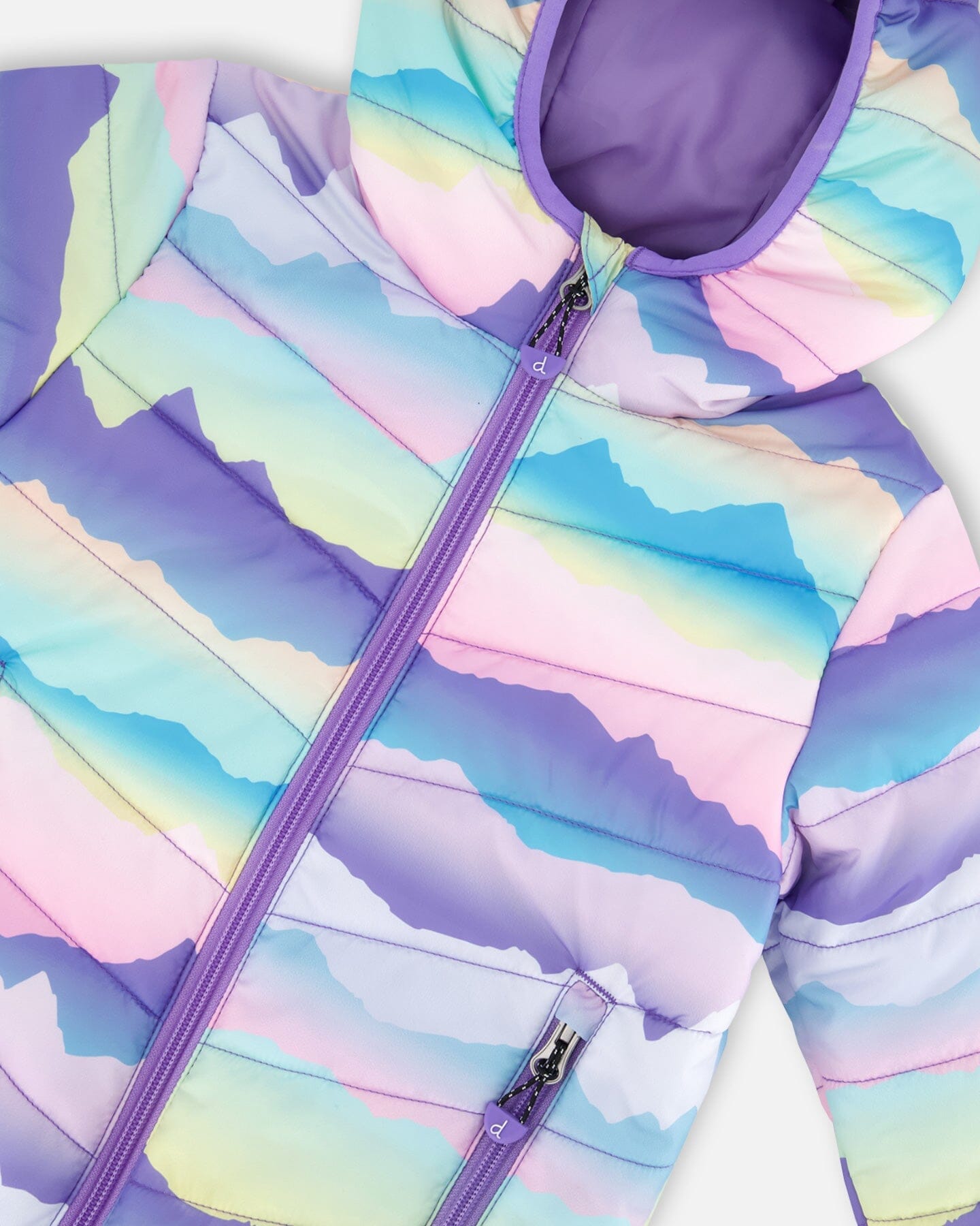 Printed Quilted Mid-Season Jacket Mauve And Blue, Pink Mountain