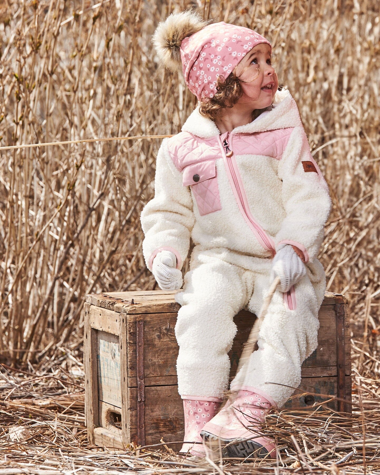 Baby One-Piece Sherpa Mid-Season Outerwear Off-White And Pale Pink