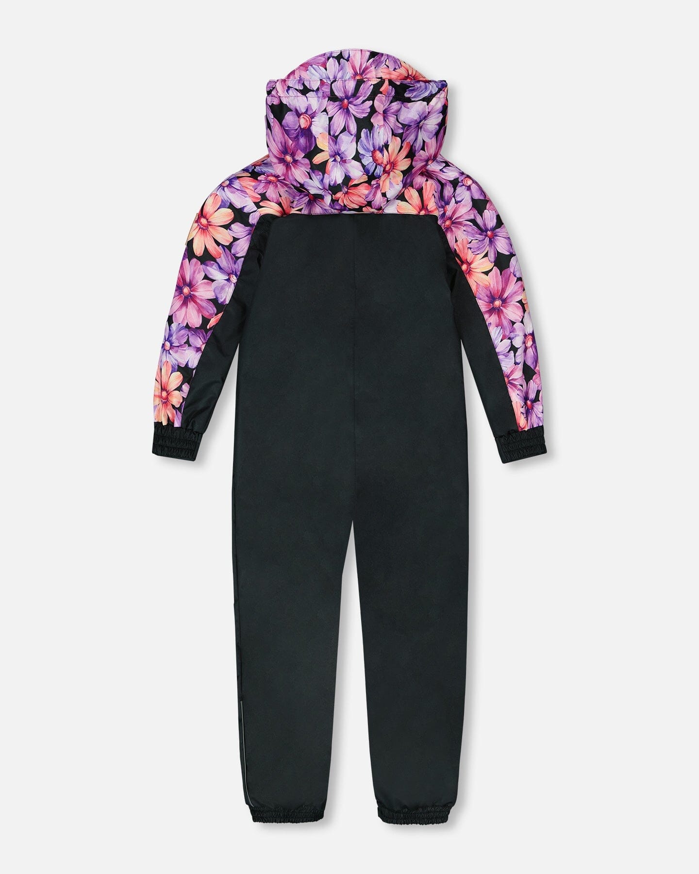 Mid-Season One-Piece Outerwear Black With Pink And Orange Flowers