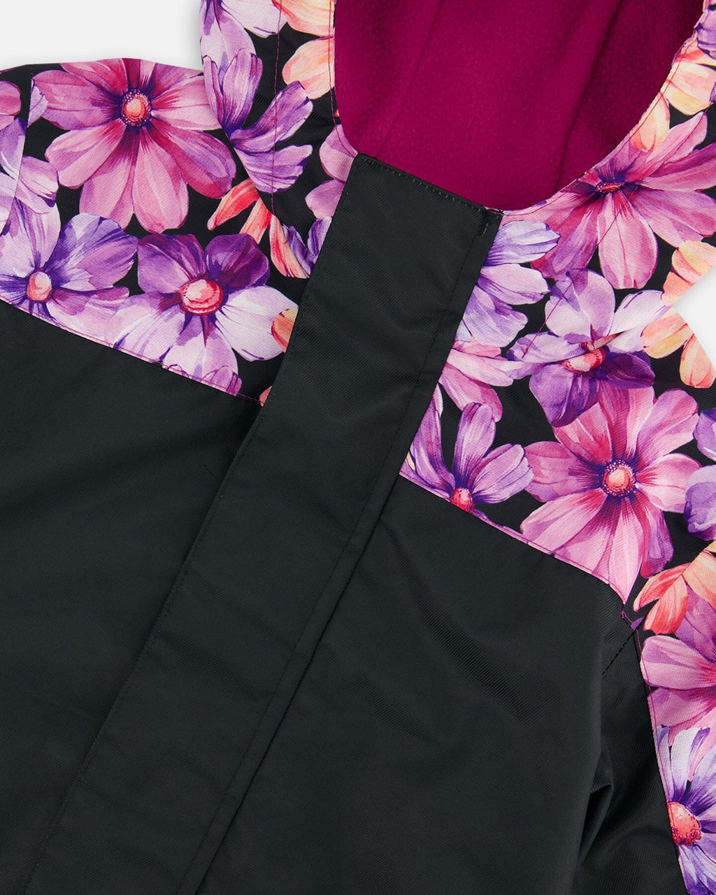 Mid-Season One-Piece Outerwear Black With Pink And Orange Flowers