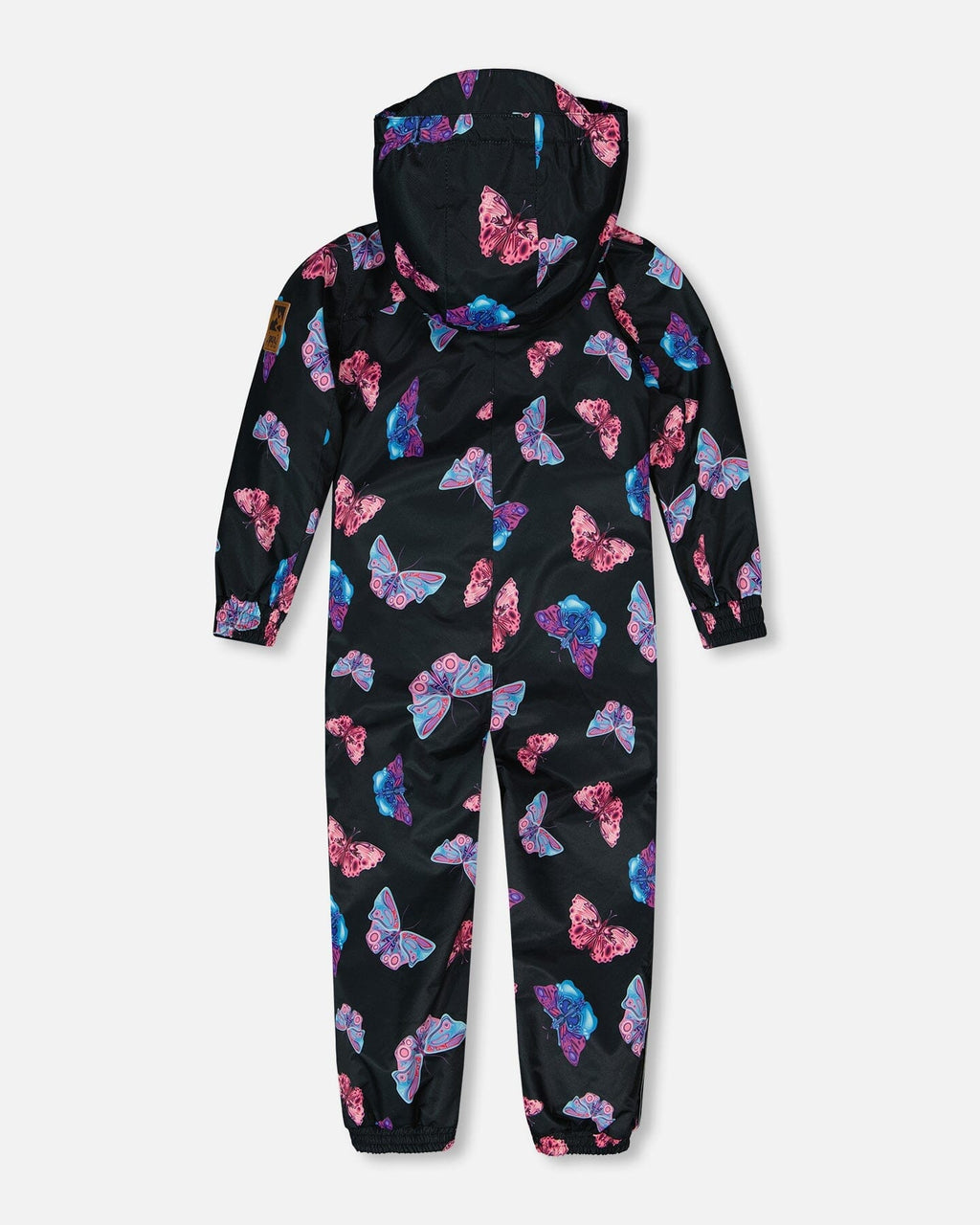 Printed Mid-Season One-Piece Outerwear Multicolored Butterflies On Black Background