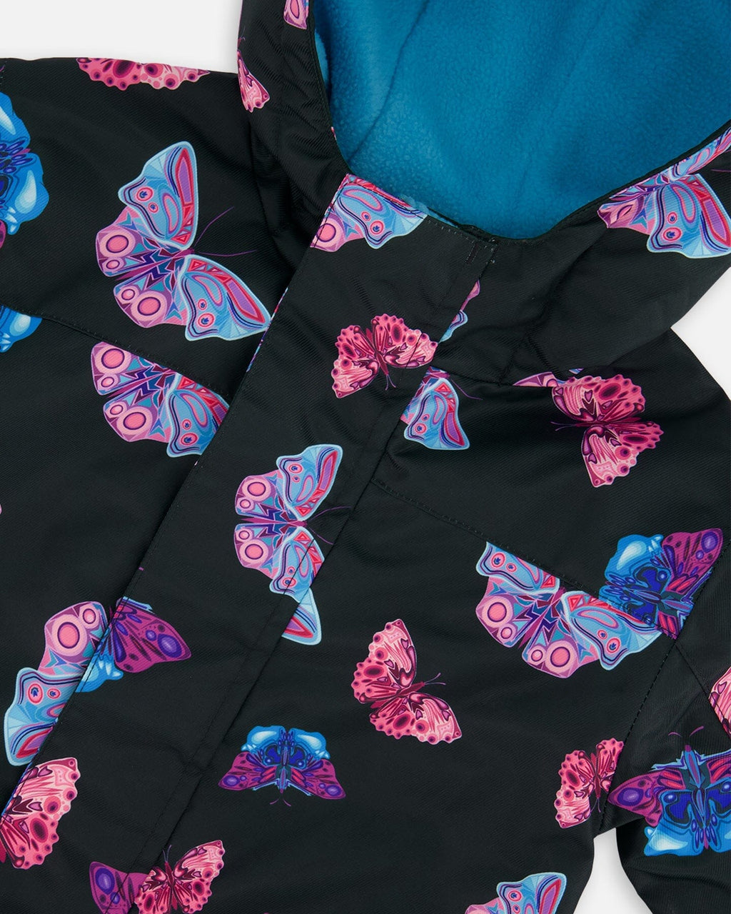 Printed Mid-Season One-Piece Outerwear Multicolored Butterflies On Black Background