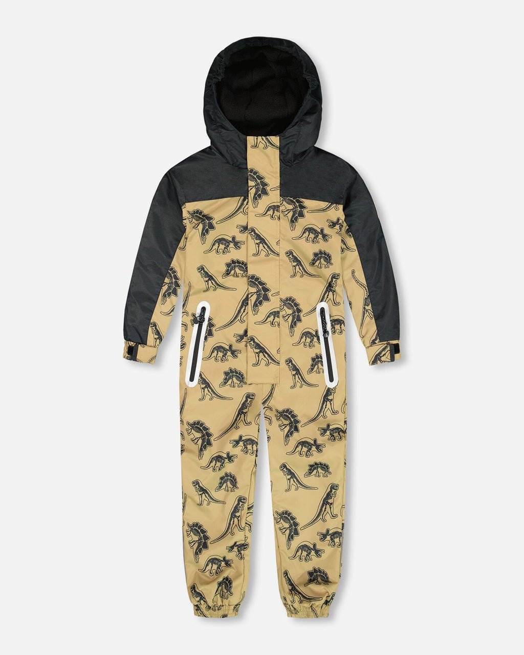 Printed Mid-Season One-Piece Outerwear Black Dinosaur On Beige Background