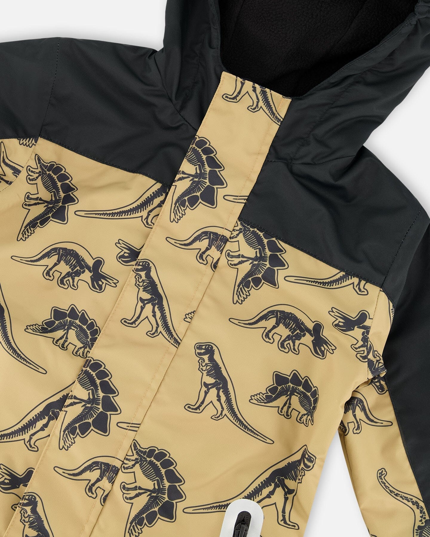 Printed Mid-Season One-Piece Outerwear Black Dinosaur On Beige Background