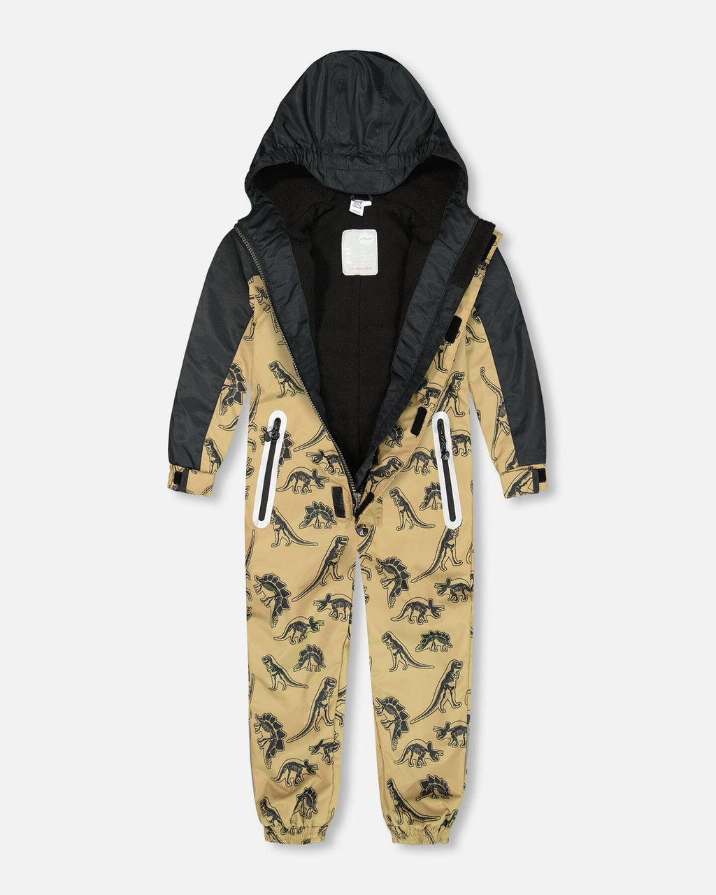 Printed Mid-Season One-Piece Outerwear Black Dinosaur On Beige Background